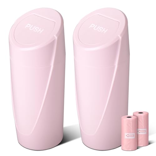 Car Trash Can Bin with Lid - 2 Packs Car Garbage Can Cup Holder - Pink Mini Leakproof Vehicle Garbage Bin with 40pcs Trash Bags-Automobile Organizers and Storage for Front Back Seat Accessories - color: Pink,Pink