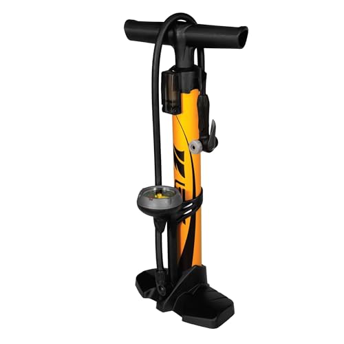 BV Bicycle Pump Durable Bike Floor Pump 17/24 inch Smart Valve Head, 160 psi, Automatically Reversible Presta and Schrader - style: Honey Yellow - Petite