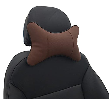 Car Neck Pillows 2pcs Pack Car Headrest Pillow Pu Leather Car Cervical Pillows for Traveling Car Pillows Filled by Fiber (Brown) - color: Brown