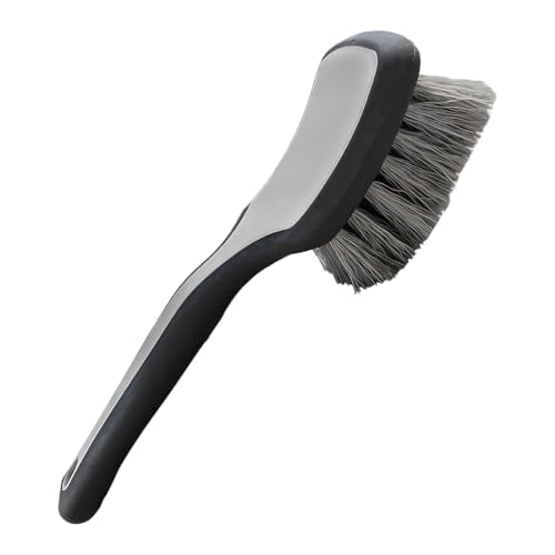 Tire & Wheel Brush for Car Rims - Short Handle Stiff Bristle Auto Detailing Scrub Brush | No Scratch Car Wash Brush Cleaning Tool for Tires, Wheels, Rims, Floor Mats, Carpet, Cars, Home(Gray) - color: Gray