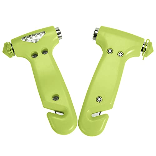 MOTORBUDDY 2-Pack Car Safety Hammer, Auto Emergency Escape Hammer with Window Breaker and Seat Belt Cutter, Emergency Escape Tool for Car Accidents, Glow in The Dark - color: Green