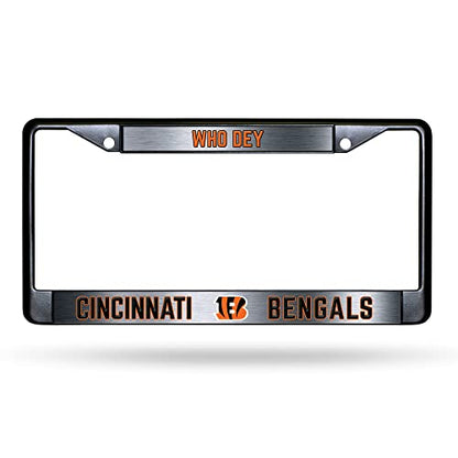 NFL Cincinnati Bengals Who Dey Black Chrome License Plate Frame - 2-Screw Mount - color: Bengals
