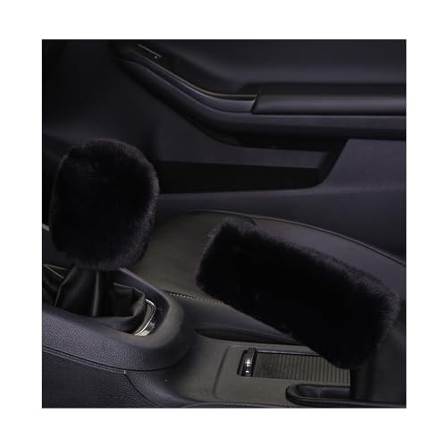 Ziciner 2PCS Plush Car Gear Shift Knob Cover & Handbrake Cover, Comfortable Anti-Slip Auto Shift Knob Protector, Fluffy Warm Hand Brake Handle Cover, Interior Car Accessories (Black) - color: Black
