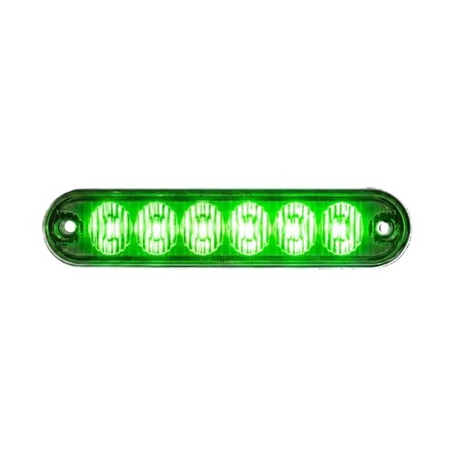 Strobes N More E6 Slim 6-LED Ultra-Thin Strobe Warning Light - 21 Flash Patterns, Synchronizable, Waterproof Primary Warning Lighthead - Green - color: Green