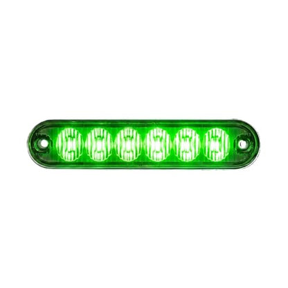 Strobes N More E6 Slim 6-LED Ultra-Thin Strobe Warning Light - 21 Flash Patterns, Synchronizable, Waterproof Primary Warning Lighthead - Green - color: Green