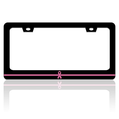 Breast Cancer Awareness License Plate Frame Pink Ribbon License Plate Holder for Front or Rear Car Tags Stainless Steel Funny Car Decoration with Screws 6.3 X 12.2 in - color: Breast Cancer Awareness