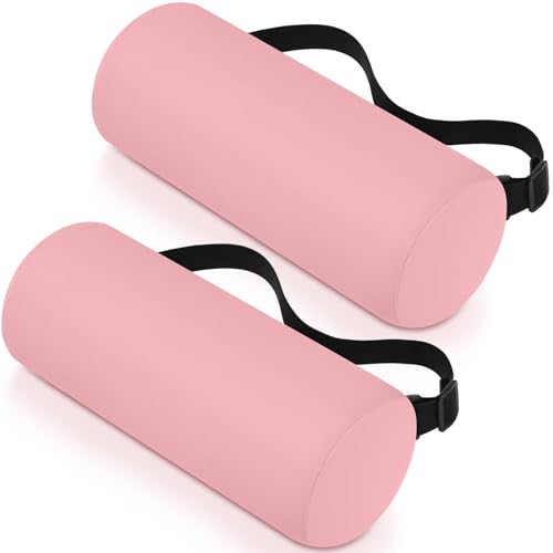 Wenqik 2 Pcs Lumbar Support Pillow Lumbar Roll Lower Pillow Office Seat Cushion with Adjustable Strap and Washable Cover for Travel Gaming Chair Car Seat Pain Relief(Pink) - color: Pink