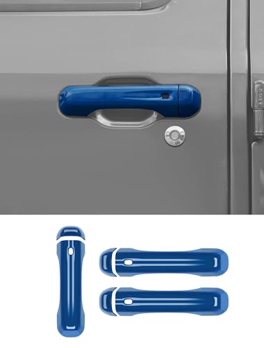 Savadicar 3-Piece Blue Door Handle Cover Trim Set for Jeep Wrangler JL JLU 4xe & Gladiator JT 2018-Present – Exterior Handle Cap Accent Accessories - color: Blue, size: Front & Tailgate, style: Solid
