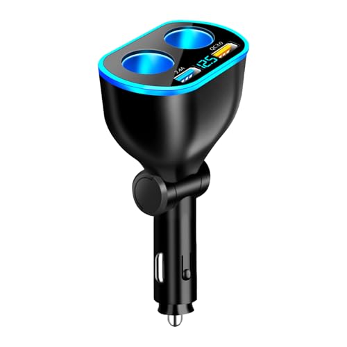2026 Upgrade Car Cigarette Lighter Splitter,4 in 1 Double Cigarette Lighter Adapter with USB Port 2.4A & QC3.0 Super Fast for Mobile Phone,Dash Cam,12/24V Car Charger with LED Voltmeter