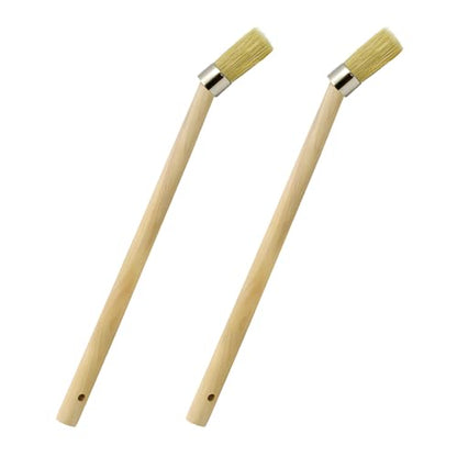 2PCS Car Curved Tire Mounting Paste Lube Brush, 45 Degree Angle Head Auto Wheel Applicator Brush with 11.8" Wooden Handle, Rim Deep Cleaning Tool for Easy Lubricant Application(Wood) - color: Wood