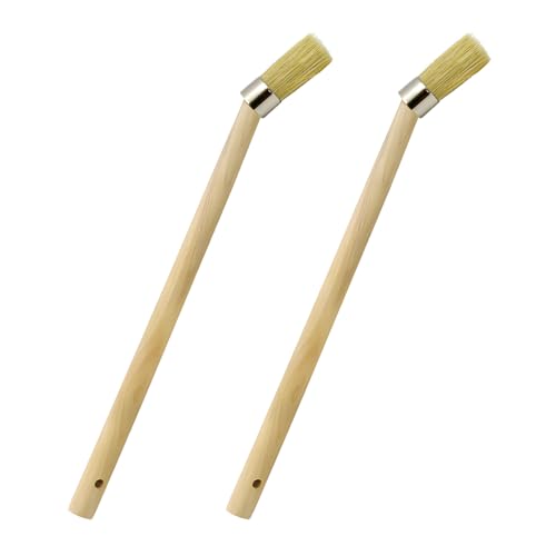 2PCS Car Curved Tire Mounting Paste Lube Brush, 45 Degree Angle Head Auto Wheel Applicator Brush with 11.8" Wooden Handle, Rim Deep Cleaning Tool for Easy Lubricant Application(Wood) - color: Wood