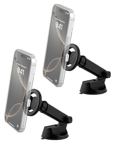 Scosche MagSafe Car Mount, Suction Cup Magnetic Windshield/Dashboard Cell Phone Holder with Vent Clip & Adjustable Flip Arm Compatible with PopSocket, iPhone 17/16/15/14/13/12, Samsung Galaxy, 2-Pack - size: 2 Pack, style: Vent / Window / Dash Extendo Suc
