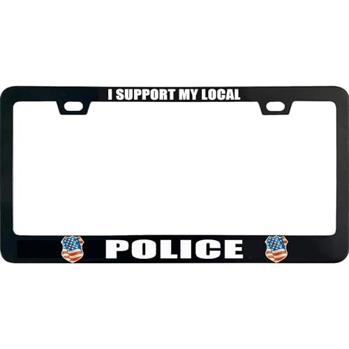 I Support My Local Police License Plate Frame, 12 X 6 Inch Black Stainless Steel Car Accessories for Women/Men, with 2 Holes & Screws - color: I Support My Local Police