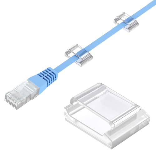 AGPTEK Ethernet Cable Clips, 100 PCS Adhesive Wire Clips, Flat Cord Clips Small Cable Holder Management for Home Wall Flat Ethernet Network Cord Organizer, Decoration Fairy Light Sticky Hooks, Clear - color: Clear, size: 100 PCS
