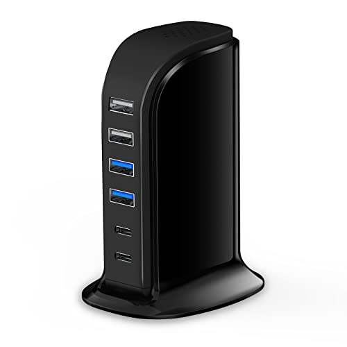 USB C Charger Block Upoy, Chargers for Multiple Devices Dual Type C 45W Total, 6 Ports USB Charging Station for iPhone, Ipad, Iwatch, Desk Accessories & Workspace Organizers - color: black usb c charger block