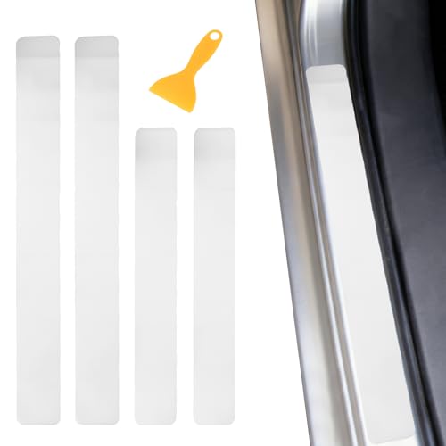 PATIKIL 400/600mm Car Door Sill Plate Protectors, 4Pcs Carbon Fiber Door Edge Step Dust Shield Cover Universal Vehicle Scratch Protection with Scrapers for Cars Trucks RV SUV, White - color: White