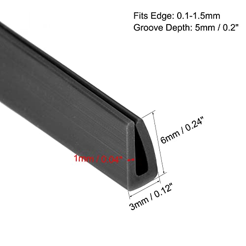 uxcell Edge Trim U Seal Extrusion, Silicone Black U Channel Edge Protector Sheet Fits 0.1-1.5mm Edge 5M/16.4Ft Length - size: 5000mmx3mmx6mm
