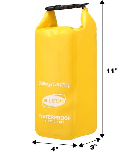 Boat First Aid Kit Waterproof, WELL-STRONG Marine Emergency Kit with Roll Top Dry Bag for Boating Fishing Kayaking – Water-Resistant Contents for Camping & Beach（Yellow） - color: Ws011-yellow