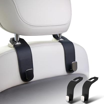 Car Headrest Hook, 2 Pack Leather Car Seat Hooks for Purses and Bags, Car Organization Accessories (Black) - color: Black