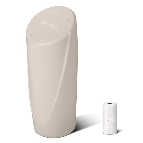 Car Trash Can Bin with Lid - Car Garbage Can Cup Holder - Light Beige Mini Leakproof Vehicle Garbage Bin with 20pcs Trash Bags-Automotive Organizers and Storage for Front Back Seat Accessories - color: Light Beige
