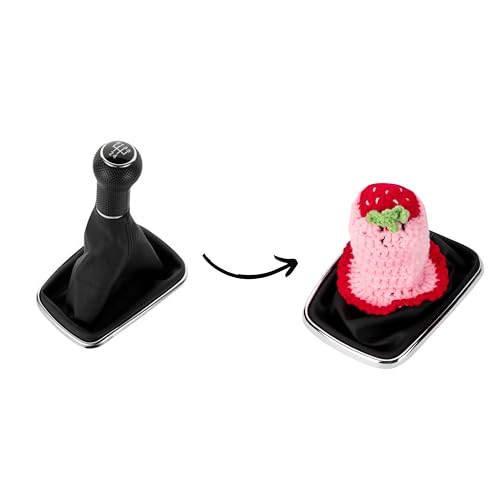 Crochet Shift Knob Cover, Universal Cute Handmade Strawberry Boho Car Accessories for Women, Car Shift Boots Knobs Cover Automotive Interior Fits Car Truck SUV (67#SC) - color: 67#SC