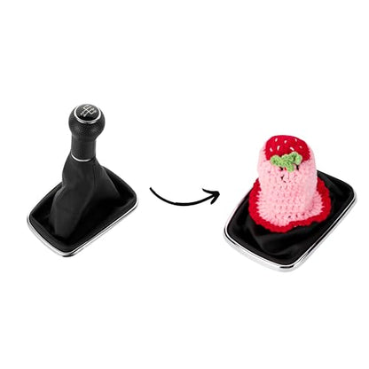 Crochet Shift Knob Cover, Universal Cute Handmade Strawberry Boho Car Accessories for Women, Car Shift Boots Knobs Cover Automotive Interior Fits Car Truck SUV (67#SC) - color: 67#SC