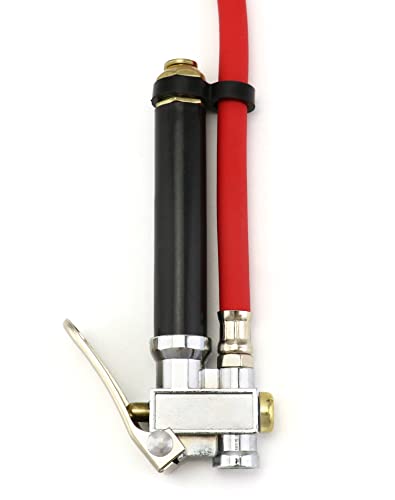 QWORK Tire Inflator with Pressure Gauge, Heavy Duty Dual Head Tire Inflator Gauge with Rubber Hose 120 PSI Air Chuck Compressor Accessories Compatible with 1/4" Air Compressor Output.