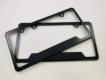 Premium Corrosion-Resistant Stainless Steel Matte Black Powder Coated 2-Hole Standard CAR Heavy Duty License Plate Frames with Free Set of Screws and caps - Set of 2 Frames - size: Set of 2 frames