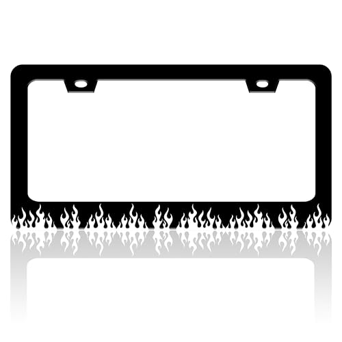 Black and White Flame License Plate Frame Fire License Plate Holder for Front or Rear Car Tags Stainless Steel Funny Car Decoration with Screws 6.3 X 12.2 in - color: Black And White Flame