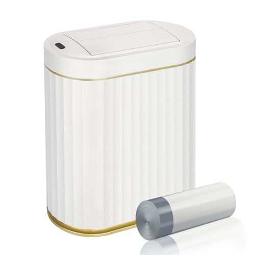 ELPHECO Bathroom Trash Can with Lid Butterfly, Motion Sensor Trash Can Bathroom Decor Automatic Garbage Can Wastebasket Bathroom Accessories, Kitchen, Living Room, Office, White Gold - color: White Gold