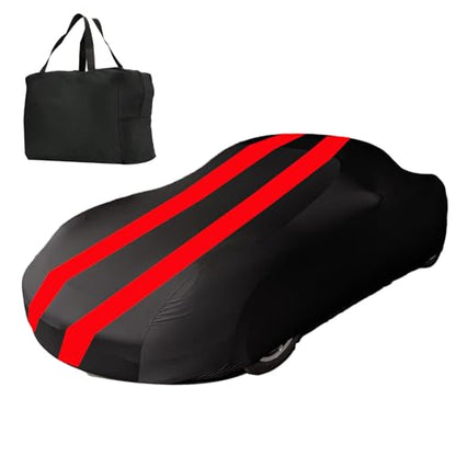 Indoor Car Cover Compatible with Protection Fit 157-177 Inch Sports Breathable Dust-Proof Stretch Cover for Underground Garage, Car Show（Black+Red） - size: L-SPORT