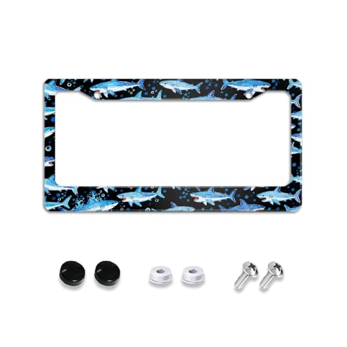 Shark Car Accessories License Plate Frame, SeaWorld Sharks License Plate Holder Cover Car Tag Frame Decoration Accessory Aluminum With 2 Holes And Screws For Women Men Ladies 12x6''US Vehicle Standard - color: Blue Sharks