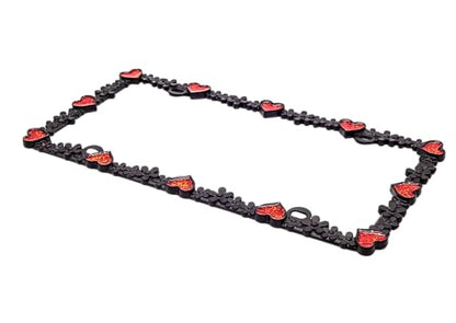 Creathome 3D Shining Daisy Heart License Plate Frame from Pure Zinc Alloy Metal Perfect Plate Holder, Matt Black with Red Glitter, Luminously Heart - color: Matt black with Red Glitter, Luminously Heart