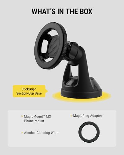 Scosche SMS2WD MagicMount MagSafe Suction Cup Phone Mount for Car Windshield/Dashboard Cell Phone Holder Compatible with Popsocket, Magnetic Stand Compatible with iPhone 17/16/15/14/13/12 & Android - size: 1 Pack, style: Window / Dash Suction