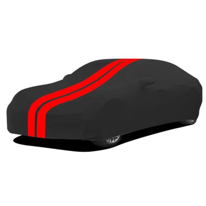 WinPower Indoor Car Cover, Stretch Dustproof Protection Fit 192-203 Inch Sedan Full Car Cover for Underground Garage Car Show, Black and Red - size: X L-CAR(192-203 Inch)