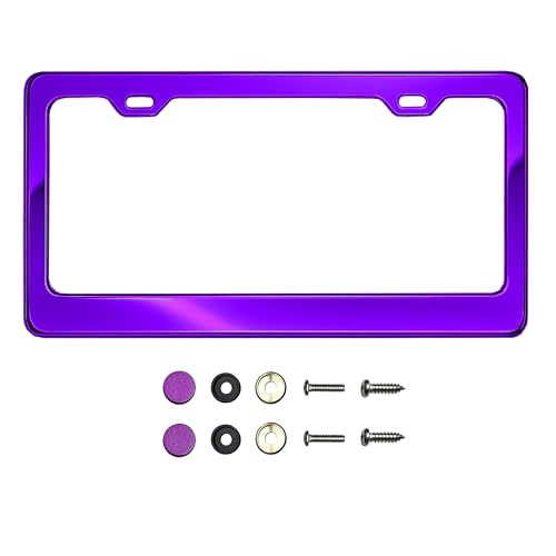 T304 Stainless Steel License Plate Frame 8K Mirror Polish Finish, Rust-Resistant, Slim Design, Universal Fit, Includes Screw Caps, Washers & Stainless Steel Screws (Purple Chrome) - color: Purple Chrome