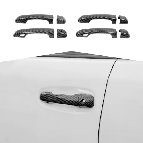 Exter Door Handle Cover Trim with Smart Key Holes fit for Toyota 4 Runner 2010-2024 Outdoor Handle Frame Exterior Door Accessories,Carbon Fiber Texture - color: Carbon Fiber Texture