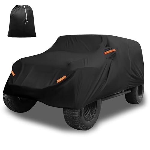 X AUTOHAUX Car Cover for Jeep Wrangler 4DR 2007-2017 Aluminum Film Outdoor Waterproof Sun Rain Snow Hail Protection with Driver Door Zipper - size: for Jeep Wrangler JK 4 Door 2007 -2017