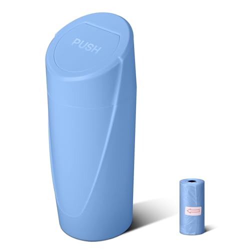 Car Trash Can with Lid - Blue Mini Leakproof Vehicle Garbage Can Bin with 20pcs Trash Bags - Car Organizers and Storage for Front Back Seat Accessories - color: Blue