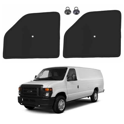 Front Side Window Sun Shade with Suction Cups for 1992-2025 Fo-rd E-Series E-150 E-250 E-350 E-450 Van Motorhome, Foldable Window Sunshade Sun Visor, Side Window Shades Blocks UV Rays Heat - size: Silver & Black-Fit 1992-2025 Ford E-Series Van