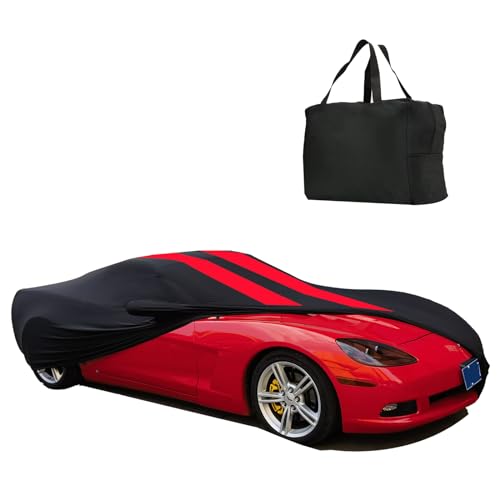 Indoor Car Cover Compatible with 2005–2013 C6 Corvette Custom-fit Breathable Dust-Proof Stretch Car Cover for Underground Garage, Car Show（Black+Red） - size: C6