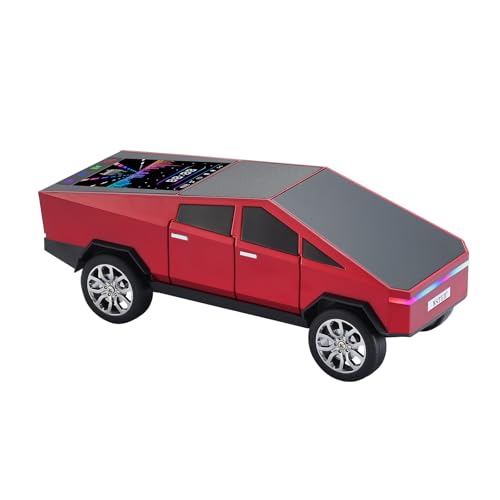 WS-580 Futuristic Pickup Truck Bluetooth Replica Speaker with LED Display Screen – TWS, FM, USB/TF, LED Headlights, Mic, Practical Gift for Car Model Fans, Audio Users & Tech Hobbyists (Red) - color: Red
