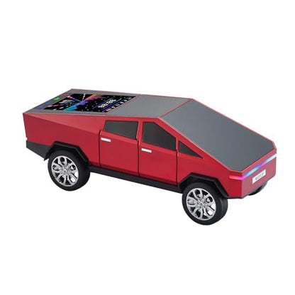 WS-580 Futuristic Pickup Truck Bluetooth Replica Speaker with LED Display Screen – TWS, FM, USB/TF, LED Headlights, Mic, Practical Gift for Car Model Fans, Audio Users & Tech Hobbyists (Red) - color: Red