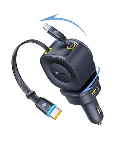 Baseus 163W Retractable Car Charger USB C Fast Charging, PrimeTrip VR2 Max 4 in 1 Fast Car Charger with Dual Retractable USB C Cable for iPhone 17 16 15 Pro Max, Samsung Galaxy S25 Ultra, Android - color: 163W
