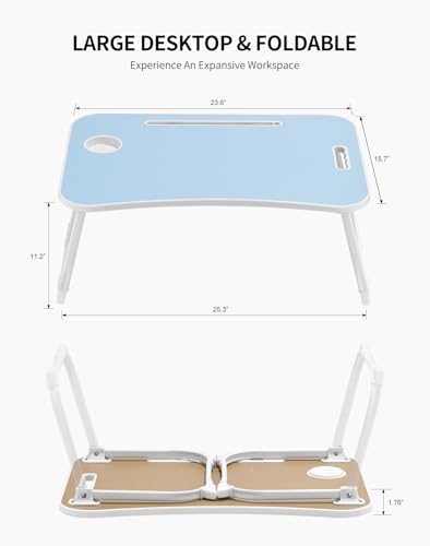 ZEAPTAC Laptop Bed Desk, Foldable Lap Desk, Portable Lap Table, Laptop Stand with Cup Holder & Tablet Slot & Lifting Handle for Working Writing Drawing & Eating - Blue - color: Blue