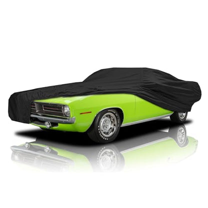 DaShield SoftTec Indoor Satin Car Cover for Plymouth Barracuda 1970-1974 Hardtop/Coupe EMI Custom Fit Elastic Stretchy Flexible High-end Luxury Dust Protection-Black
