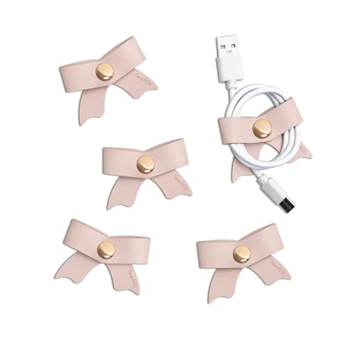 SenseAGE 5 Pack Cord Organizer, Bow Cord Keeper, Cable Organizer USB Holder, Leather Cable Management, Cable Straps, Earphone Winder, Storage Straps for Electronics, Earbuds (Dusty Rose, Small) - color: Dusty Rose, size: Small