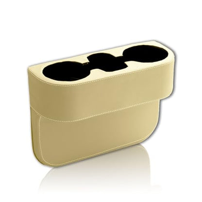 Car Cup Holder, PU Leather Auto Front Seat Organizer, Multifunctional Cup Drink Holders, Gap Filler Storage Box Coin Bucket Console Side Pocket Cell Mobile Phone Holder (Beige) - color: Beige