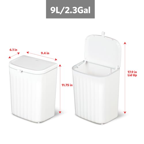 Glad Roomate Under Counter Waste Bin | Space Saving Small Trash Can for Kitchen Cabinet, Bathroom or Office | Dual Lid for Ease of Opening, 9 Liter, White - size: 9l
