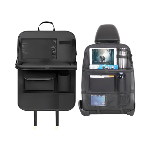 Car Backseat Organizer with Foldable Table Tray, 6 Storage Pocket Vehicle Seat Back Protector Kick Mat with Touch Screen Phone Holder, Auto Seat Organizer for Travel, Universal Fit (Black) - color: Black